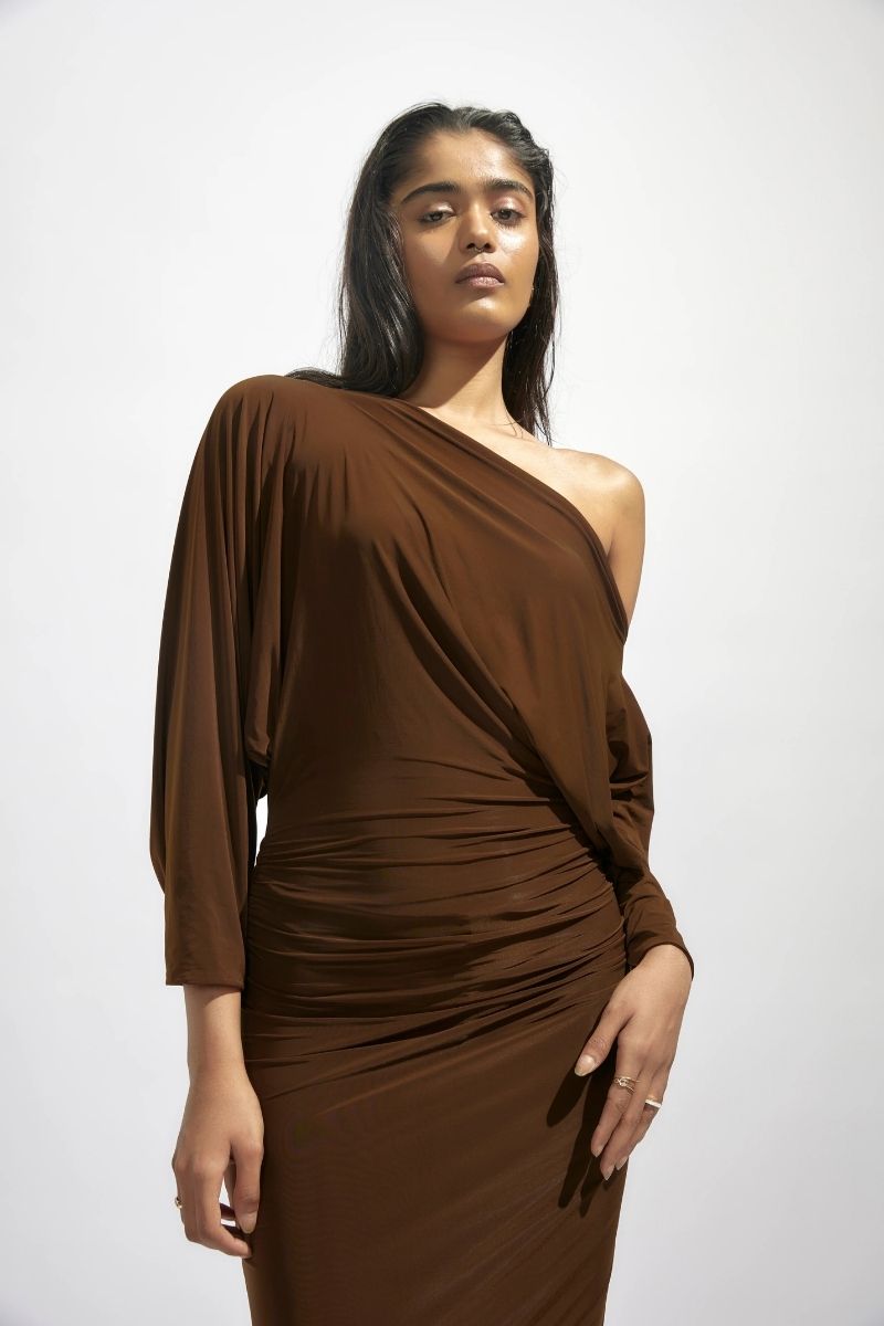 CALLIE CHOCOLATE BROWN MIDI DRESS - CULT MIA