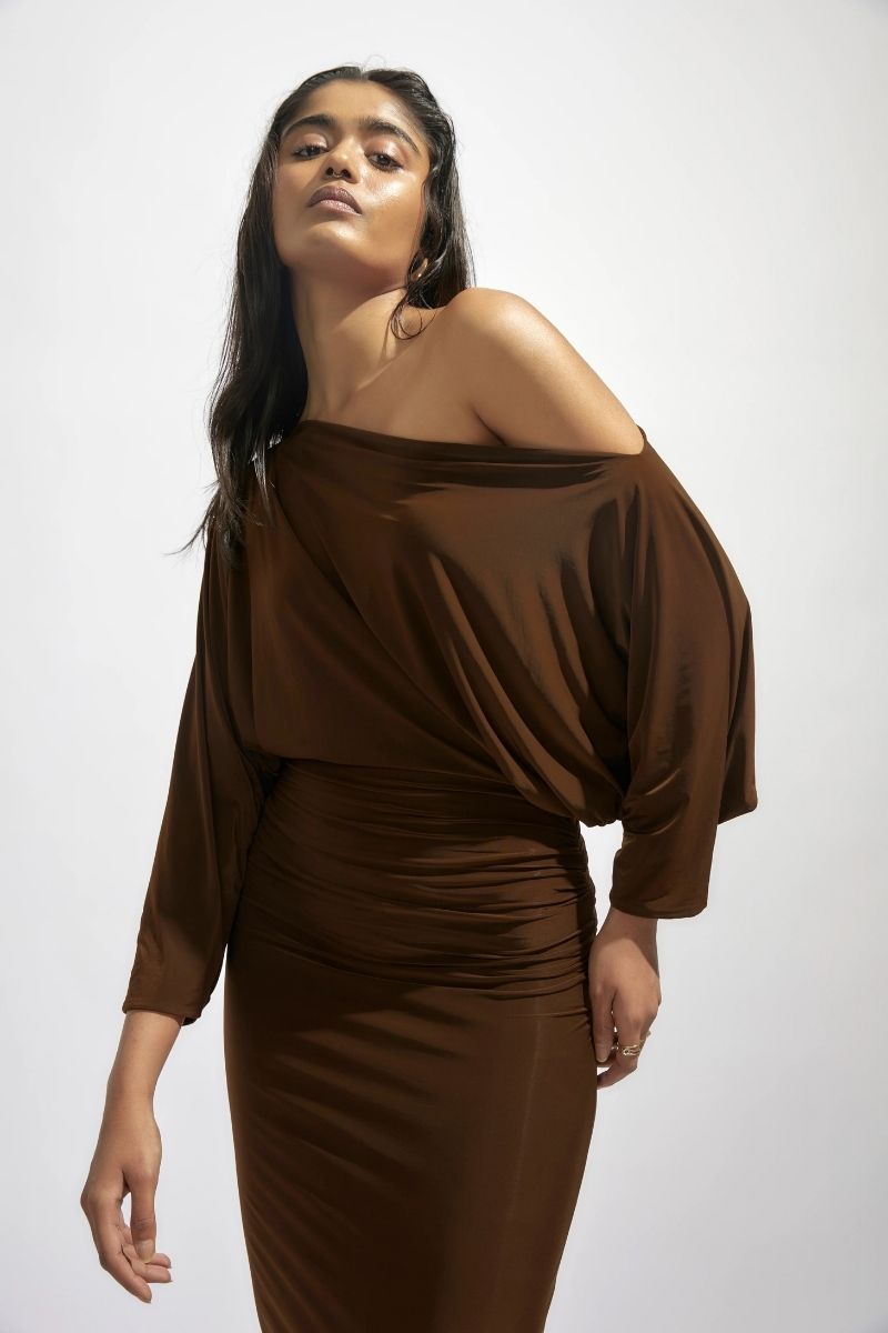 CALLIE CHOCOLATE BROWN MIDI DRESS - CULT MIA