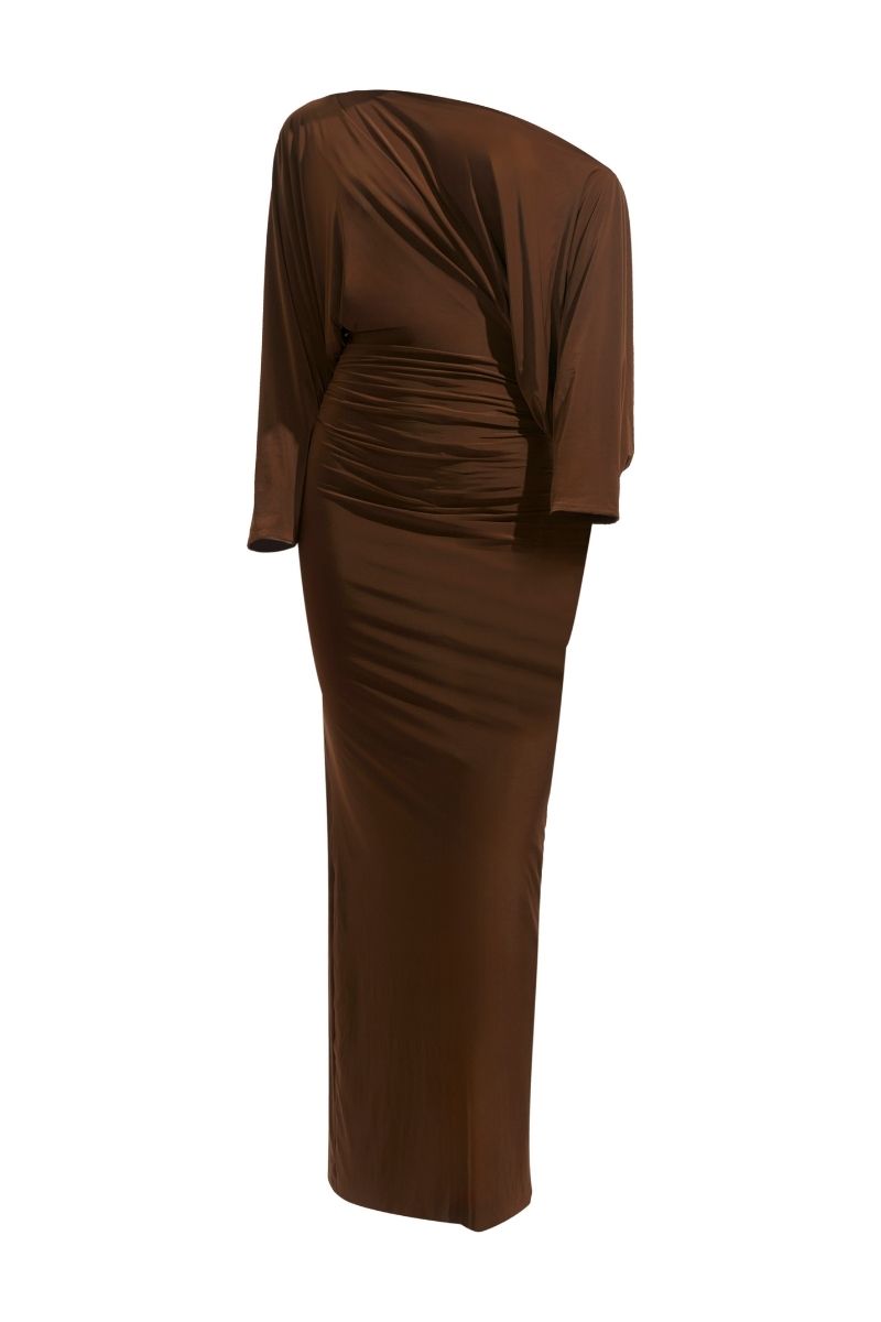 CALLIE CHOCOLATE BROWN MIDI DRESS - CULT MIA