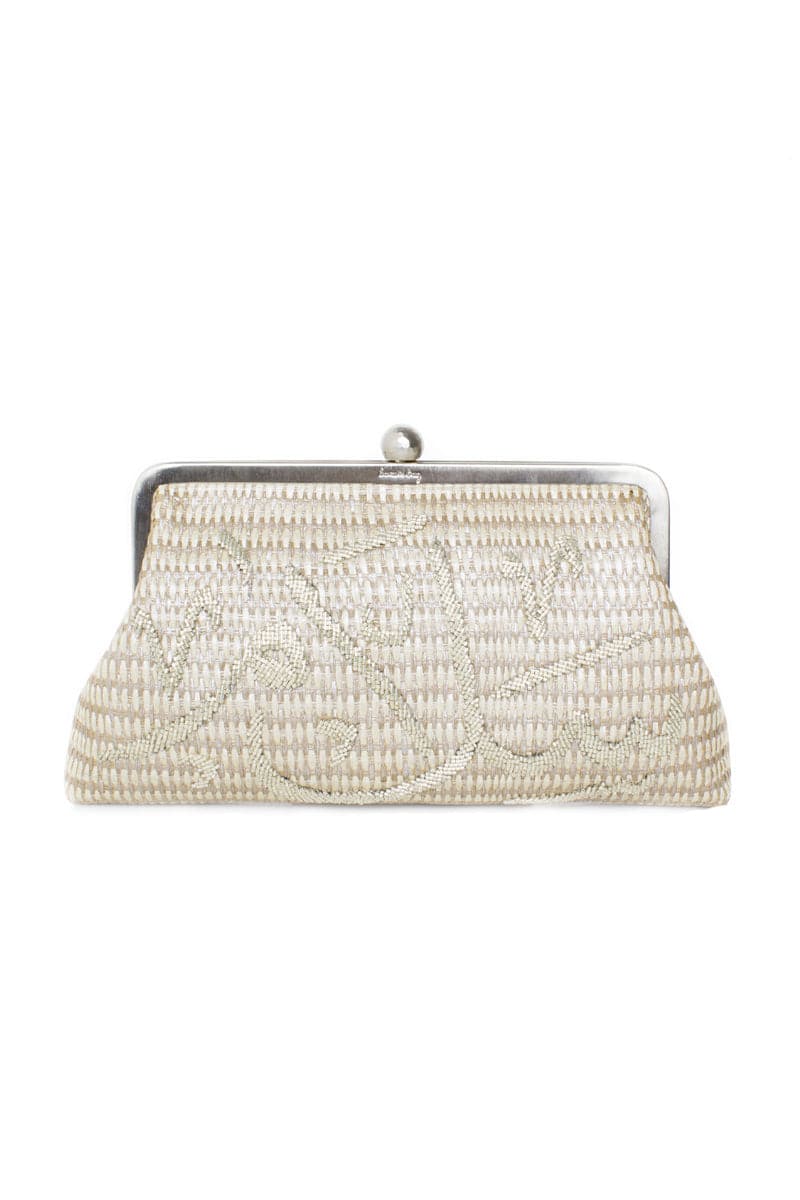 CALLIGRAPHY SILVER SALAM CLASSIC CLUTCH - CULT MIA
