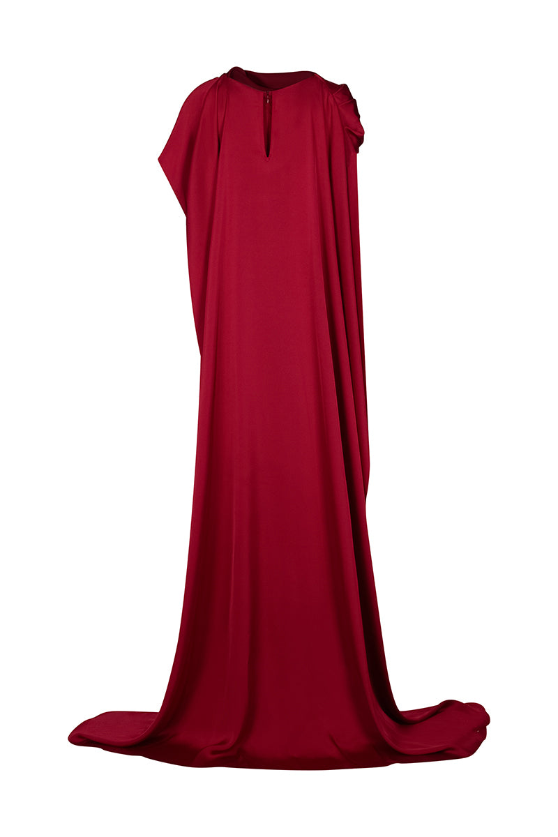 CAPE COLLAR MAXI DRESS IN RED - CULT MIA