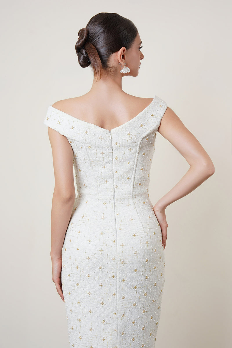 OFF-SHOULDER MIDI DRESS IN WHITE - CULT MIA