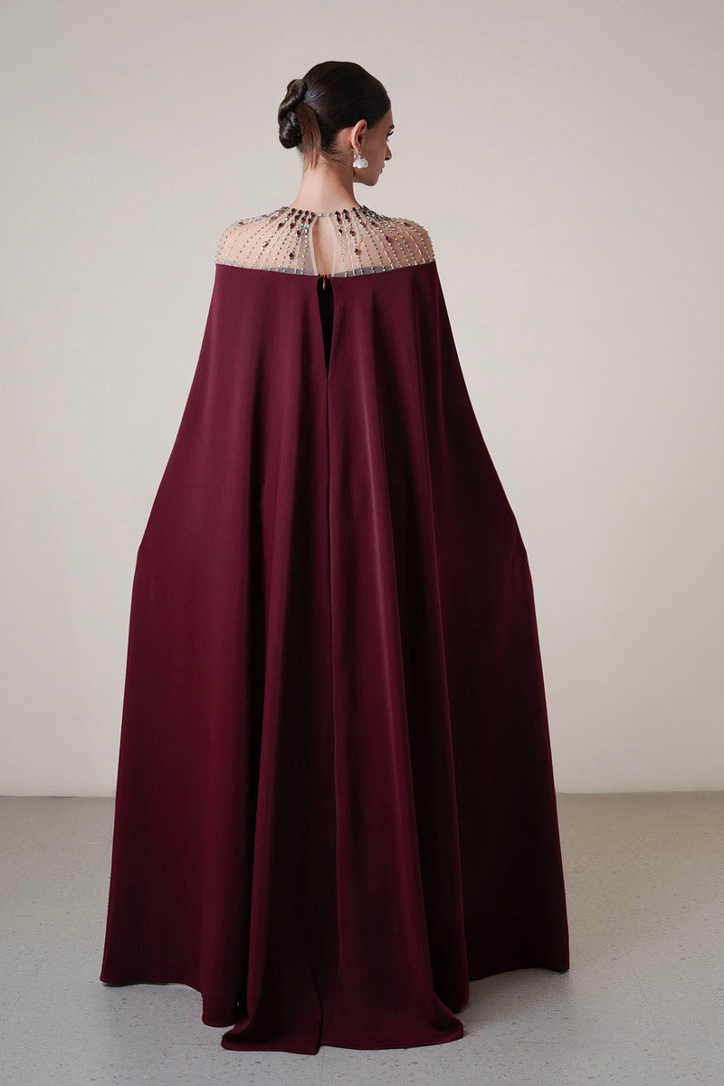 LONG SLEEVE GOWN IN BURGUNDY - CULT MIA