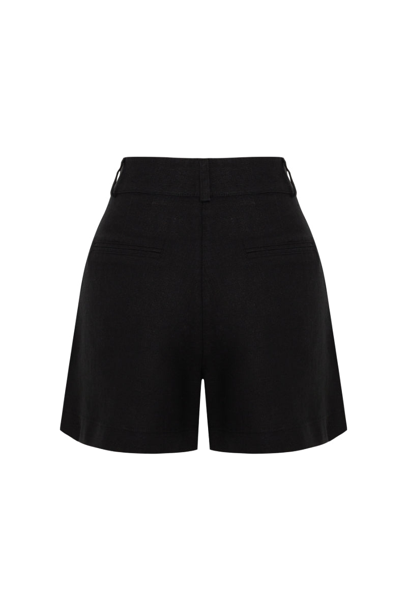 CASSIE BLACK LINEN ROLLED SHORTS - CULT MIA