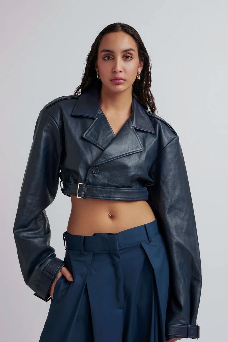 CELIA NAVY BLUE JACKET AND PANTS SET - CULT MIA