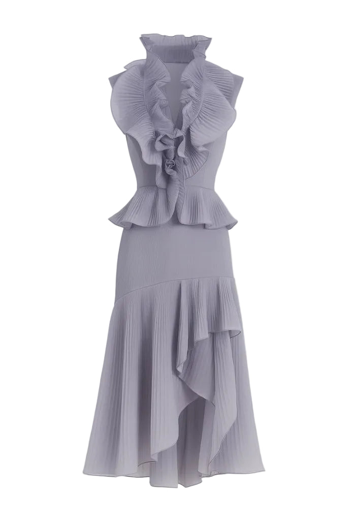 MELINA ASYMMETRIC RUFFLED ORGANZA MIDI SET | CULT MIA