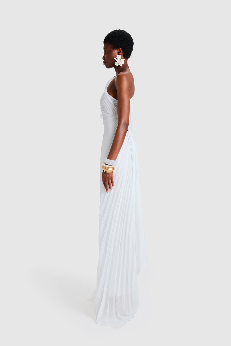 CHIFFON PLEATED ASYMMETRIC MAXI IN WHITE - CULT MIA