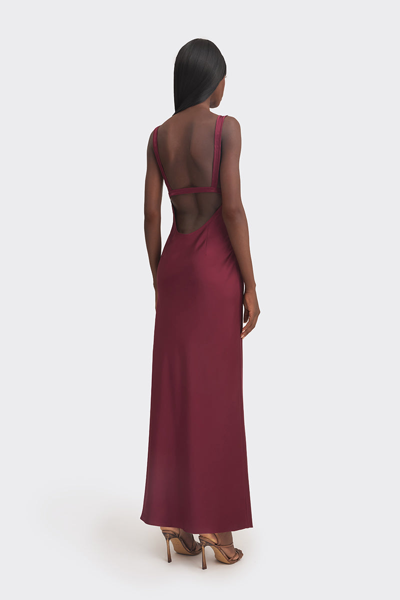 CULT MIA X STOLEN STORES CLASSIC MAXI SLIP DRESS IN BURGUNDY - CULT MIA