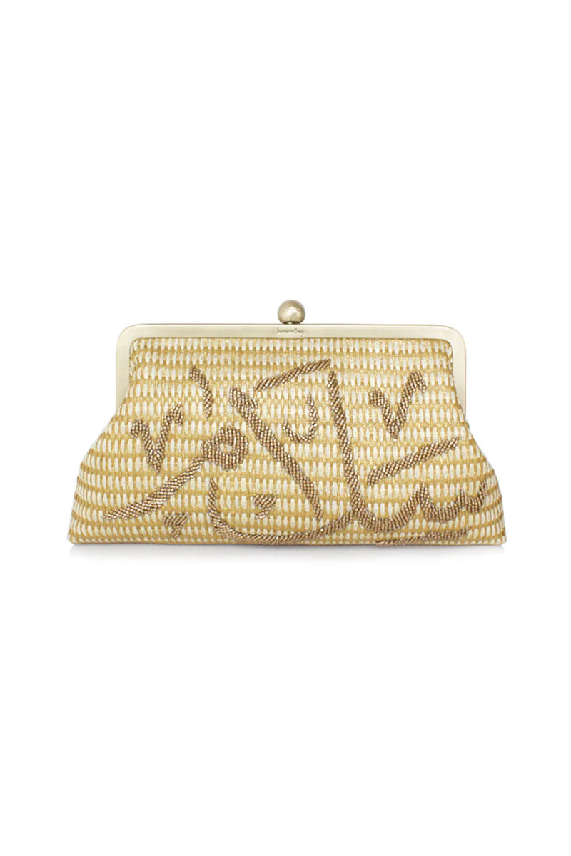 CALLIGRAPHY GOLD ON GOLD SALAM CLASSIC CLUTCH - CULT MIA