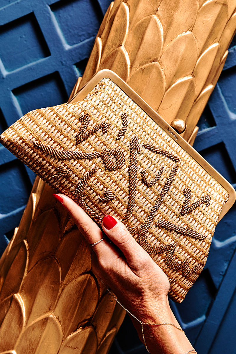 CALLIGRAPHY GOLD ON GOLD SALAM CLASSIC CLUTCH - CULT MIA