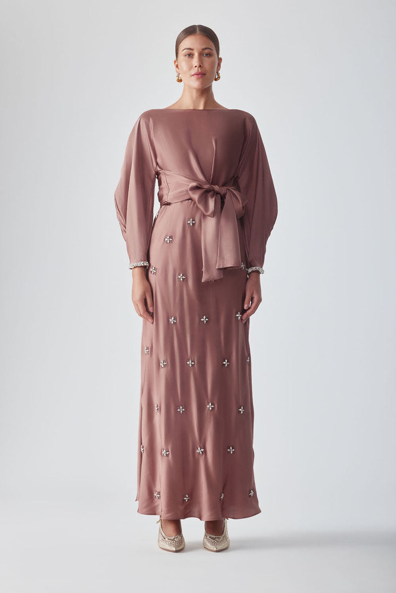 ROOHI MOCHA BEADED CUFF TOP - CULT MIA