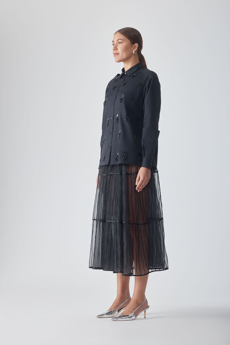 SAYA EMBELLISHED NOIR SHIRT - CULT MIA