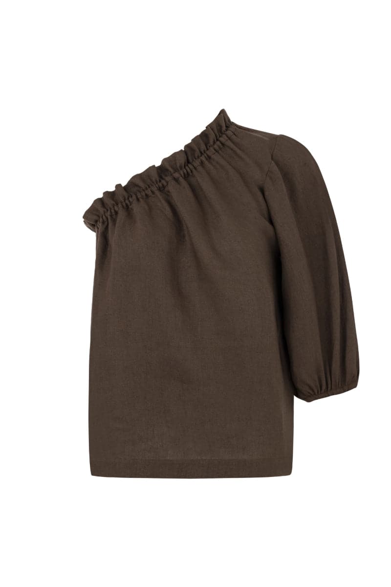 CAPRI CAPPUCCINO LINEN ONE SLEEVE TOP - CULT MIA