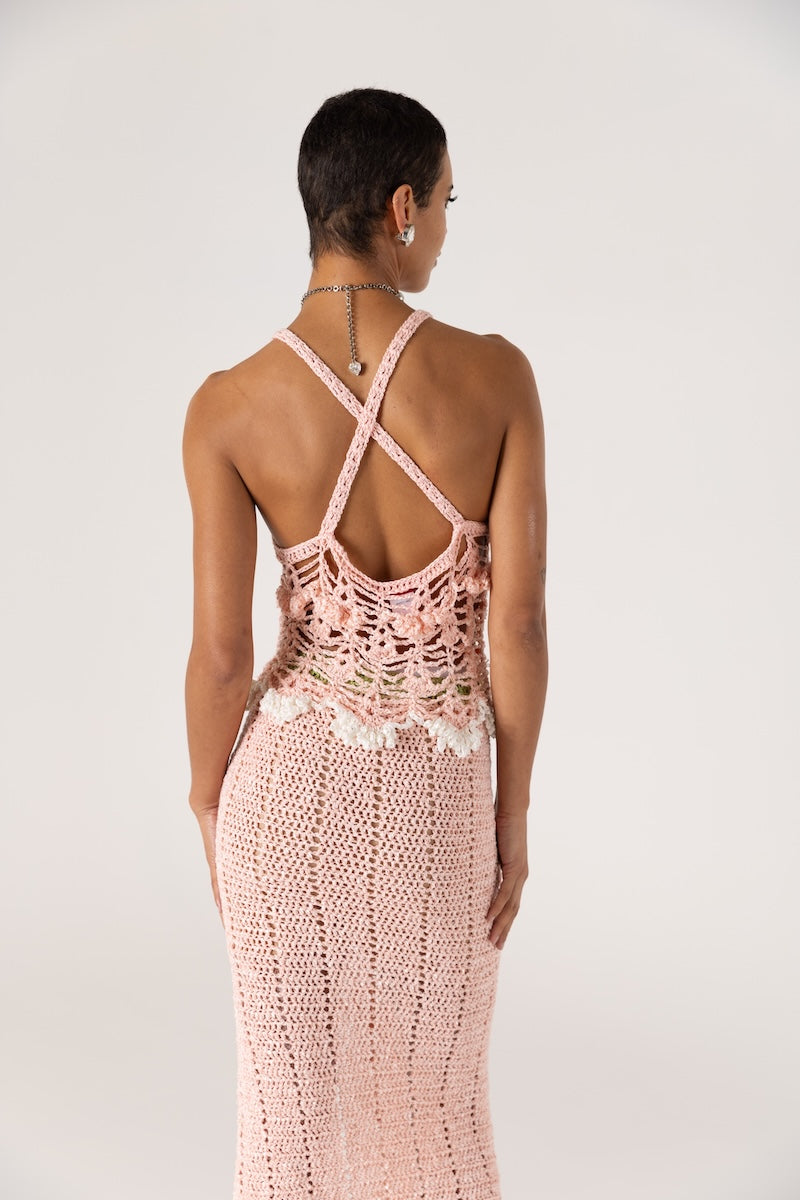 CHRYSANTHEMUM PINK HANDMADE CROCHET TOP - CULT MIA