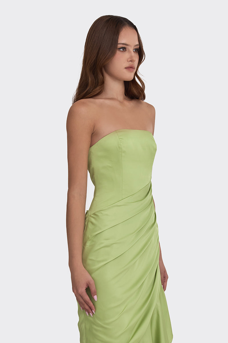 CORSET DRAPED DRESS IN GREEN - CULT MIA