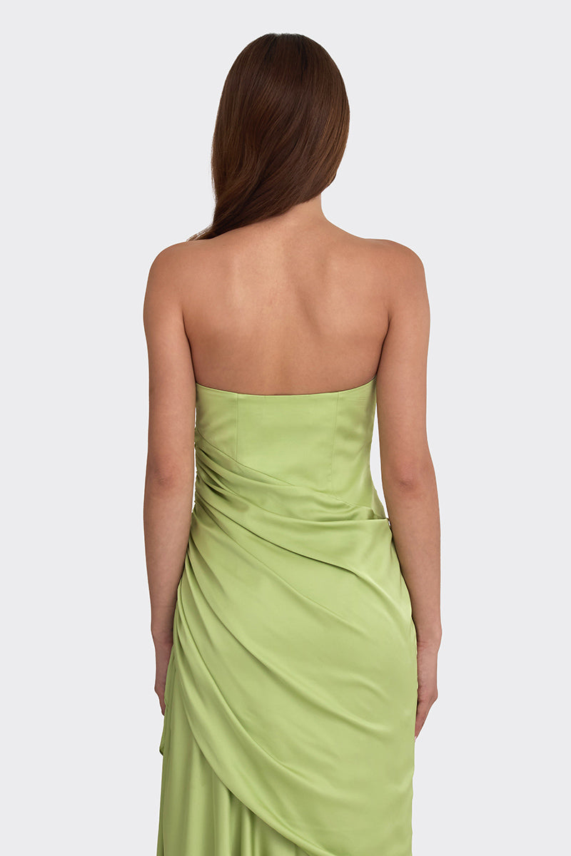 CORSET DRAPED DRESS IN GREEN - CULT MIA