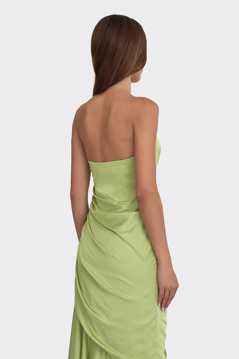 CORSET DRAPED DRESS IN GREEN - CULT MIA