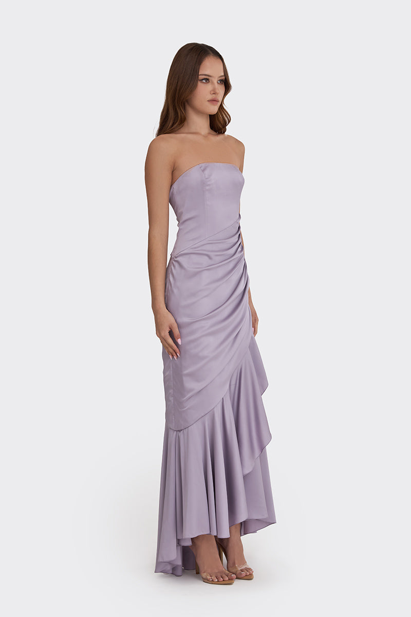 CORSET DRAPED DRESS IN DUSTY PURPLE - CULT MIA