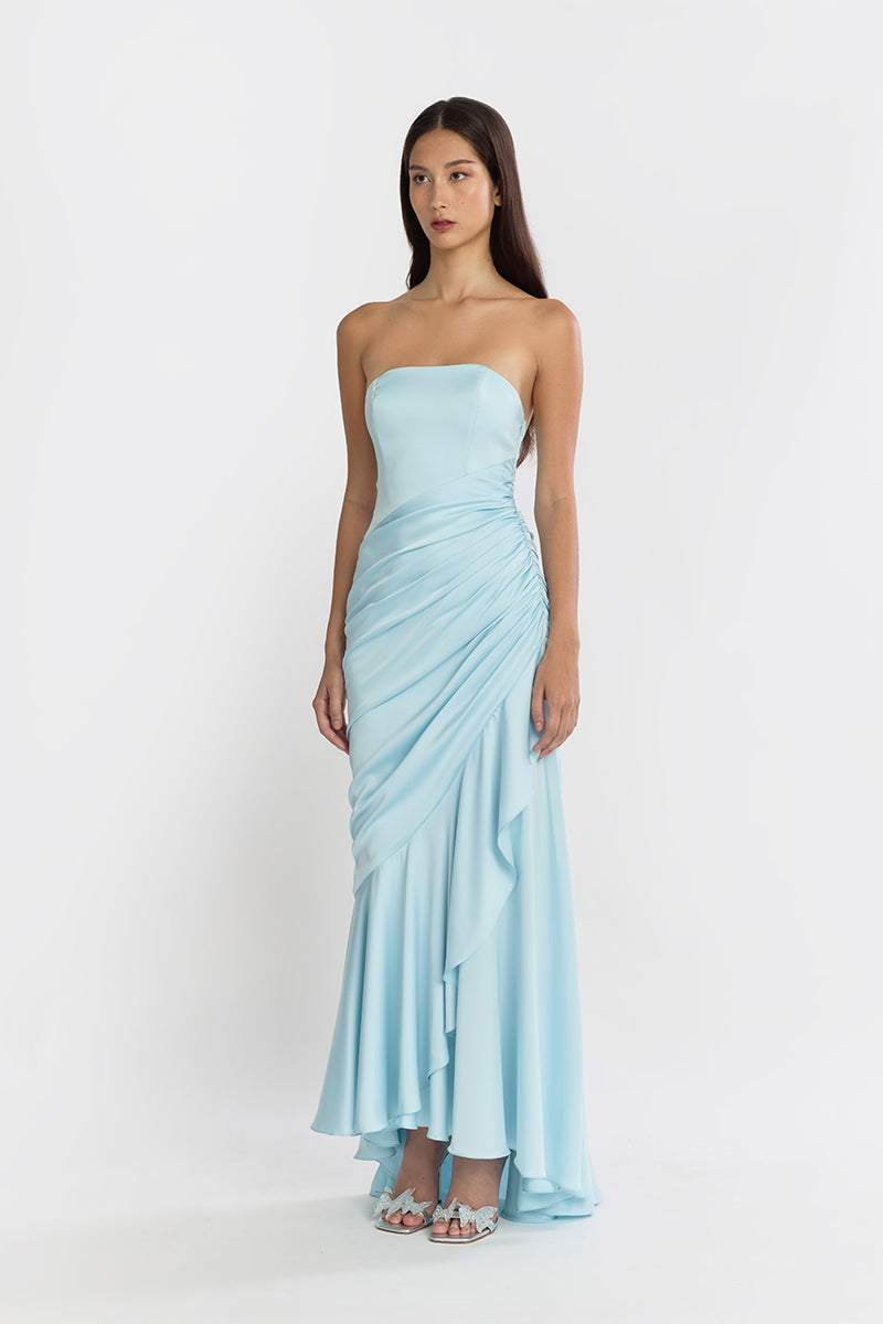 CORSET DRAPED DRESS IN BLUE - CULT MIA