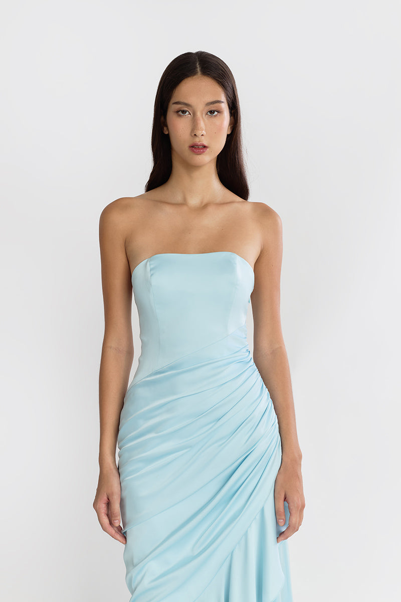 CORSET DRAPED DRESS IN BLUE - CULT MIA