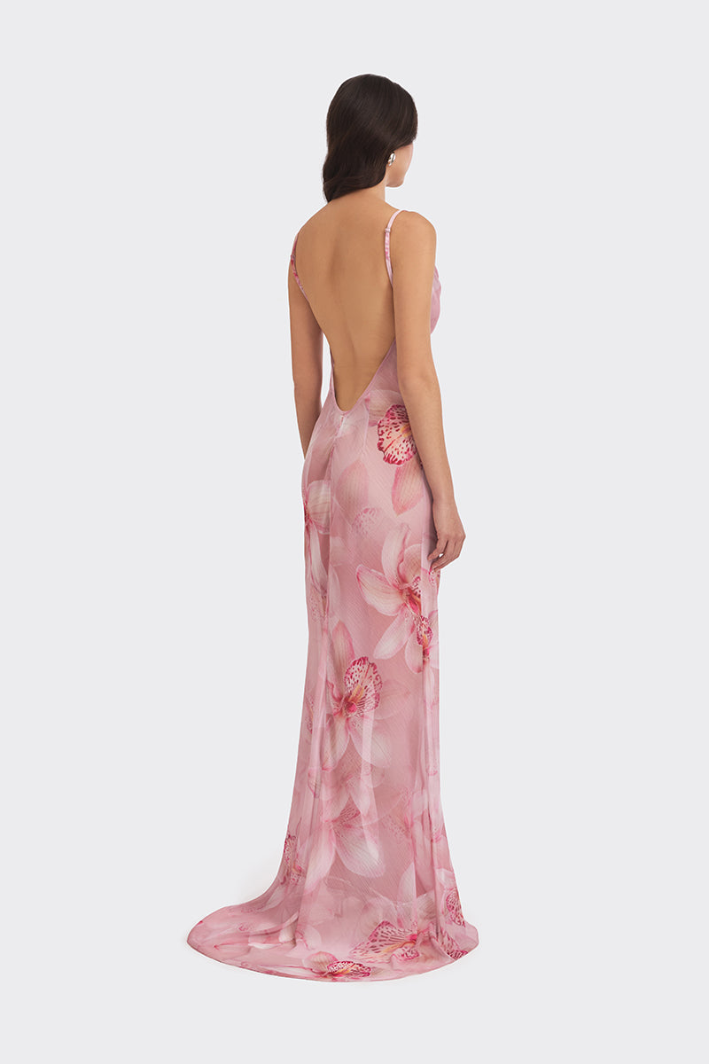 COWL NECK ORCHID PRINT MAXI DRESS - CULT MIA
