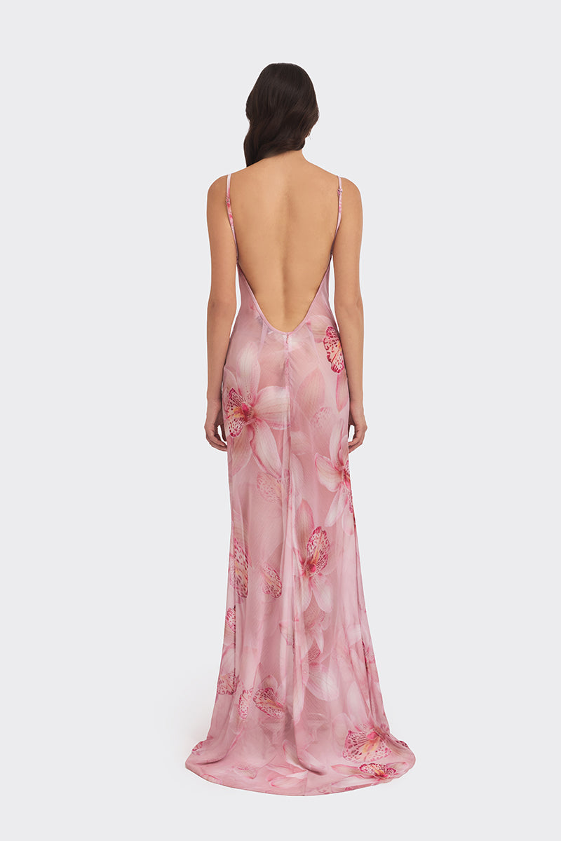 COWL NECK ORCHID PRINT MAXI DRESS - CULT MIA