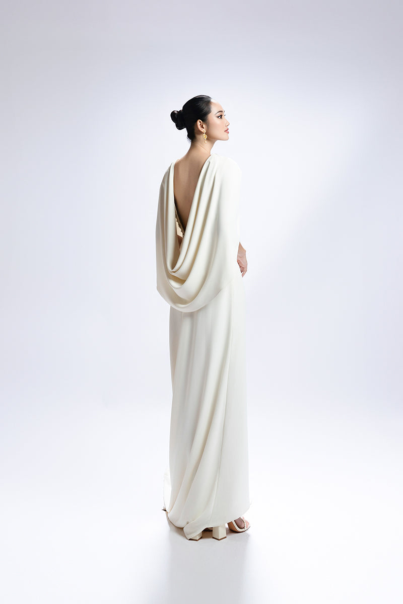 COWL BACK GOWN WITH CAPE SLEEVE - CULT MIA