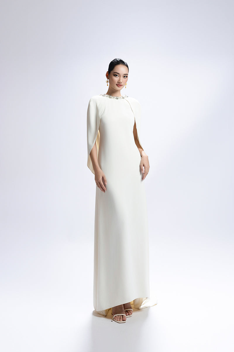 COWL BACK GOWN WITH CAPE SLEEVE - CULT MIA
