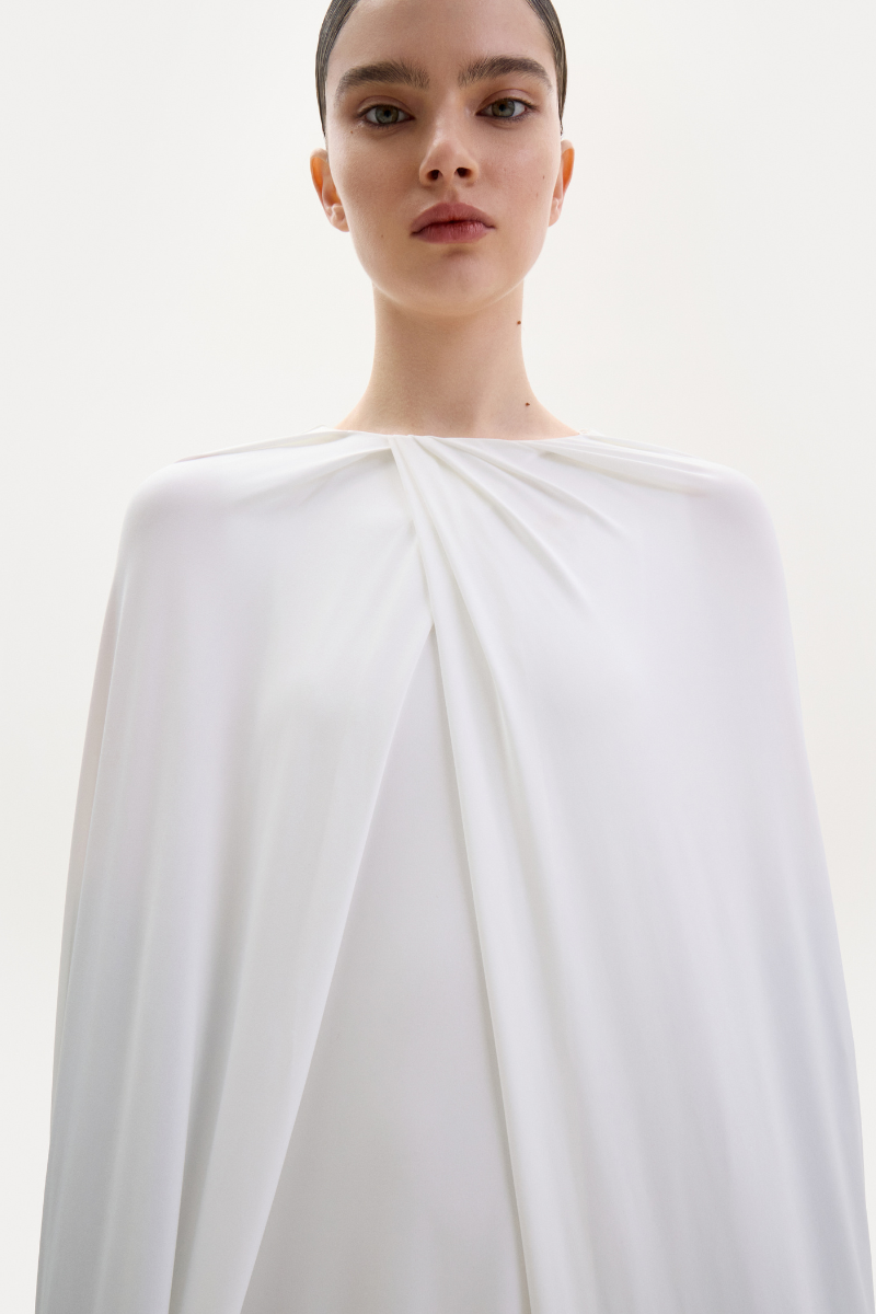 CREAM JERSEY CAPE DRESS - CULT MIA