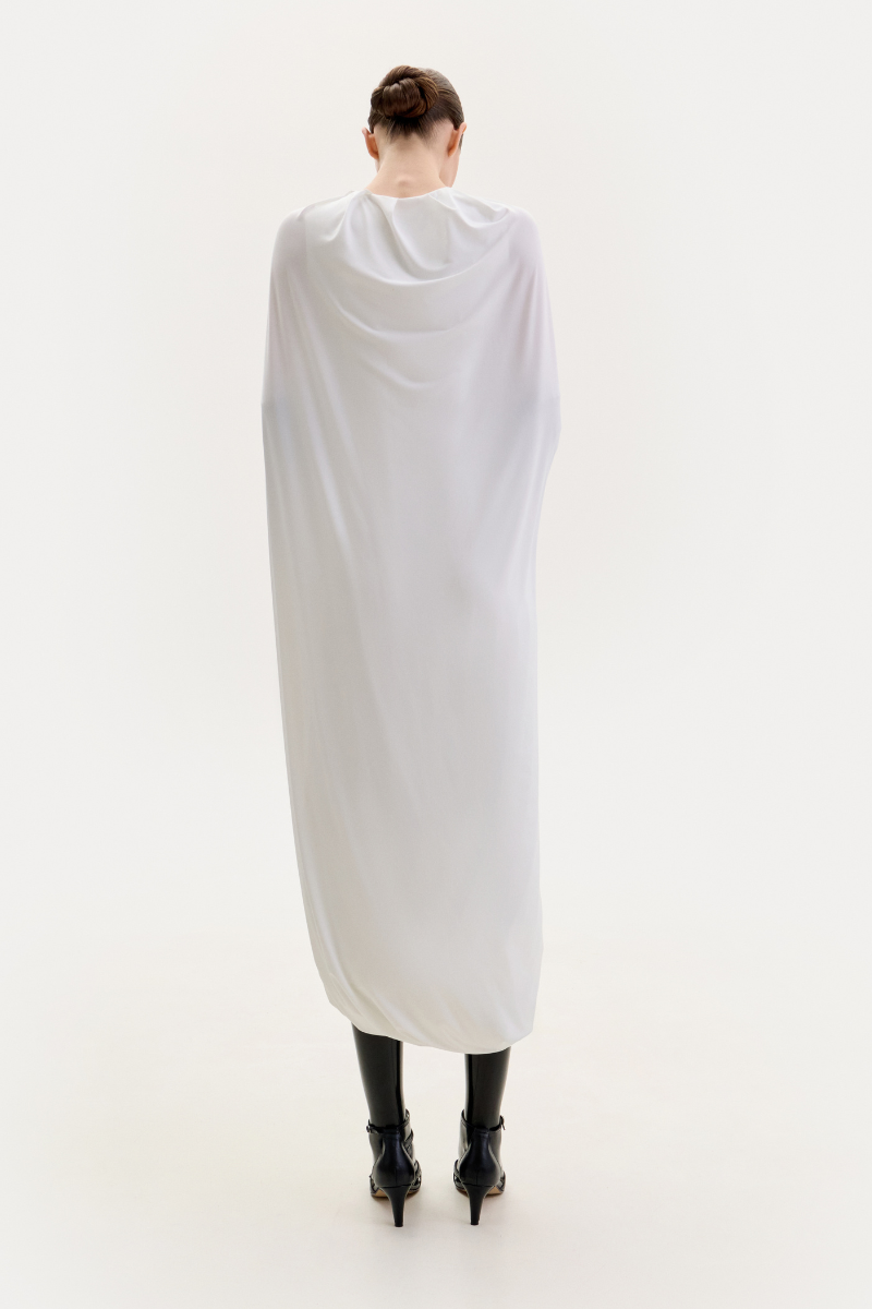CREAM JERSEY CAPE DRESS - CULT MIA
