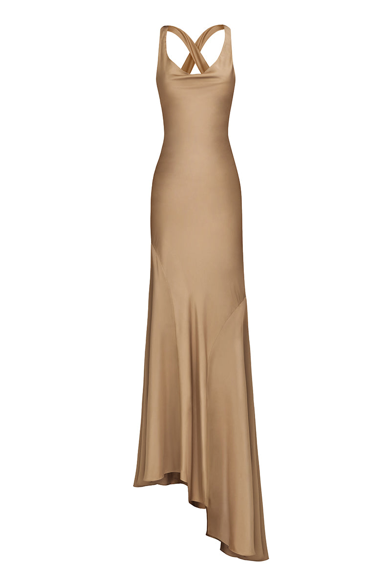 Stolen Stores CROSS-BACK GOWN IN TAN BROWN | Cult Mia Stolen Stores CROSS-BACK GOWN IN TAN BROWN | Cult Mia