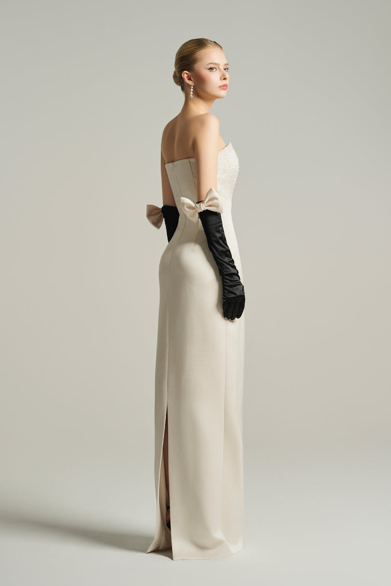 BUSTIER COLUMN GOWN IN IVORY - CULT MIA
