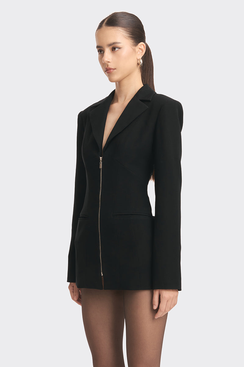 CURVE BLACK OPEN BACK SUIT JACKET - CULT MIA