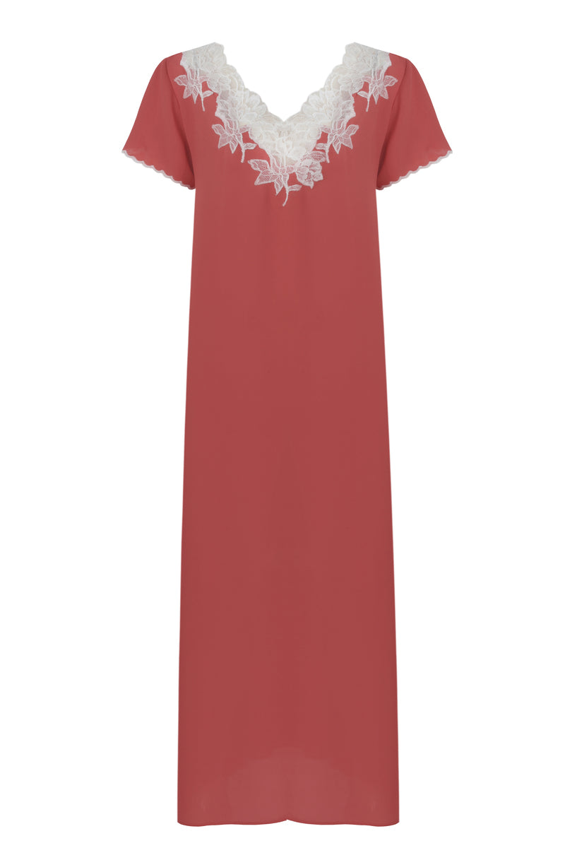 SILKY CREPE DRESS CORAL HALF SLEEVE - CULT MIA