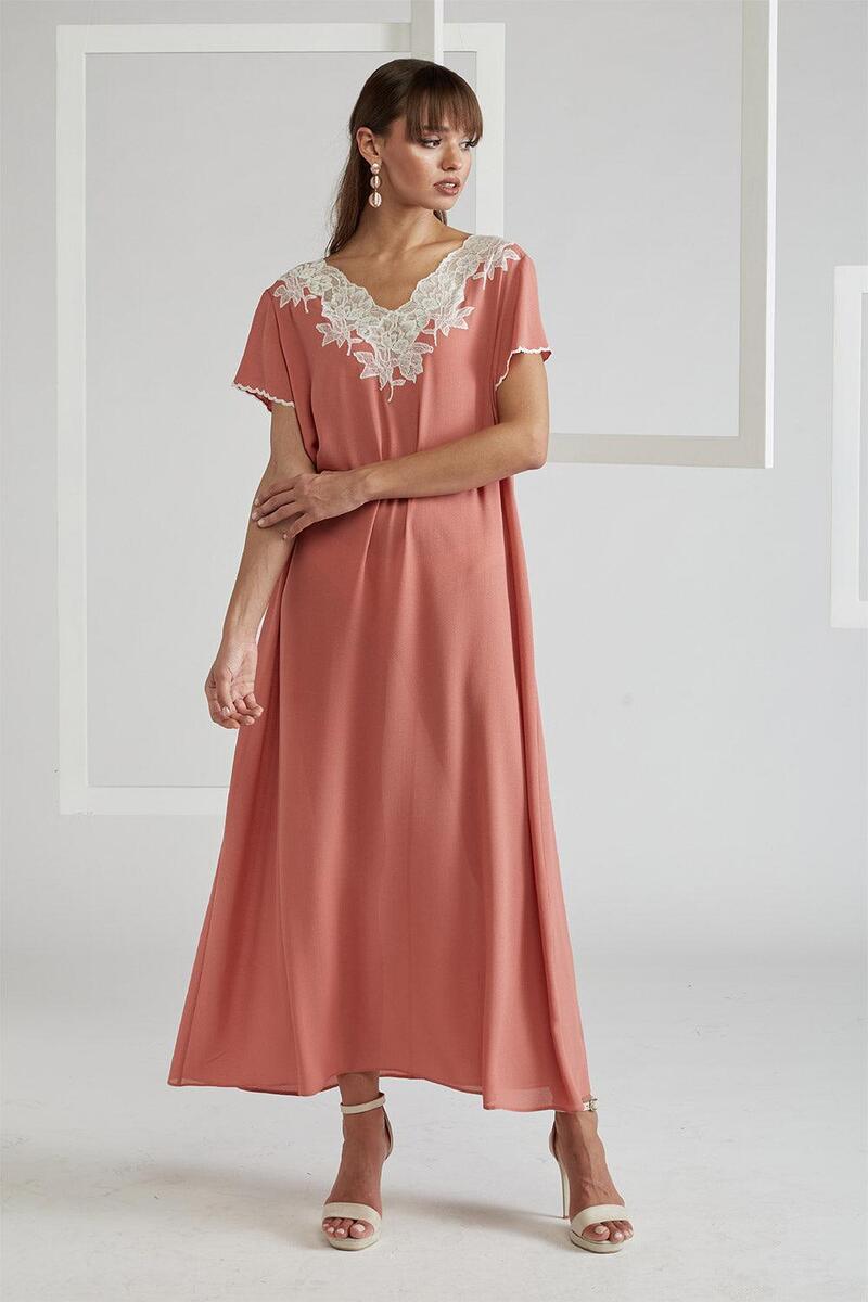 SILKY CREPE DRESS CORAL HALF SLEEVE - CULT MIA