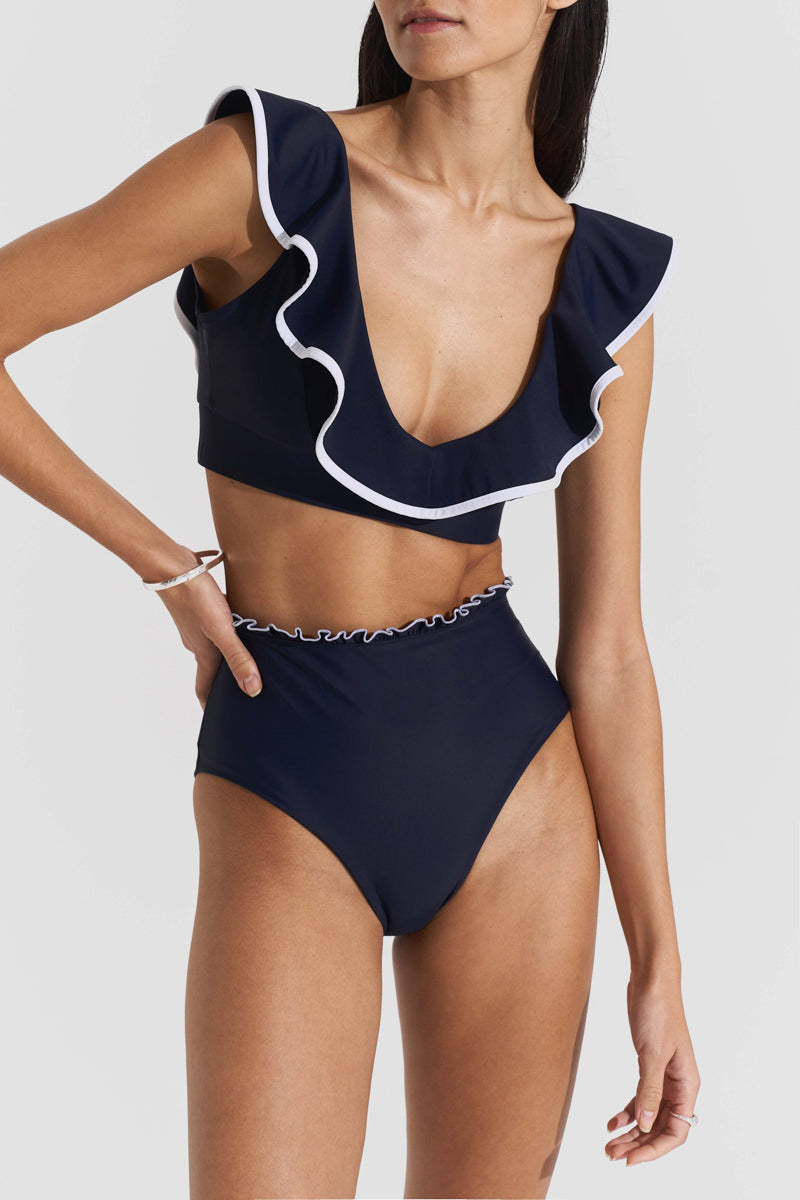 DEEP BIKINI TOP AND HIGH BIKINI BOTTOM IN NAVY - CULT MIA