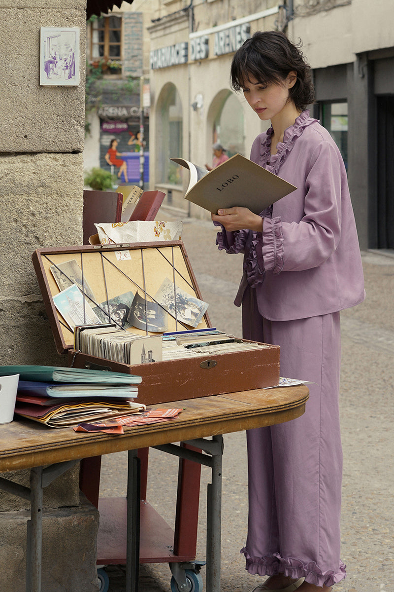 HOLIDAY IN ARLES SILK LONG SET IN PURPLE - CULT MIA