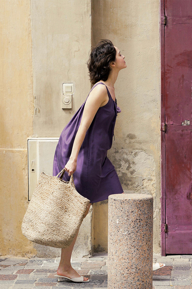 HOLIDAY IN ARLES SILK MINI DRESS IN PURPLE - CULT MIA