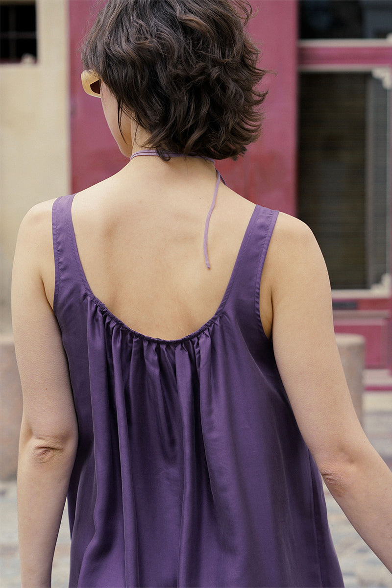 HOLIDAY IN ARLES SILK MINI DRESS IN PURPLE - CULT MIA