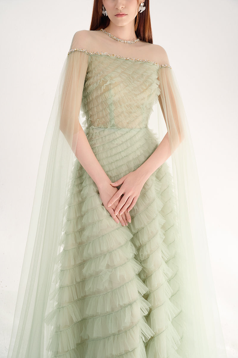 LIGHT MINT LAYERED FLOOR LENGTH DRESS - CULT MIA