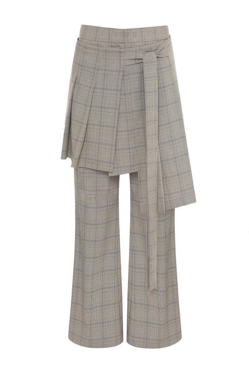 CHECKERED REMOVABLE SKIRT-PANTS IN BEIGE - CULT MIA
