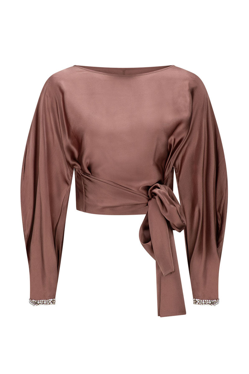 ROOHI MOCHA BEADED CUFF TOP - CULT MIA