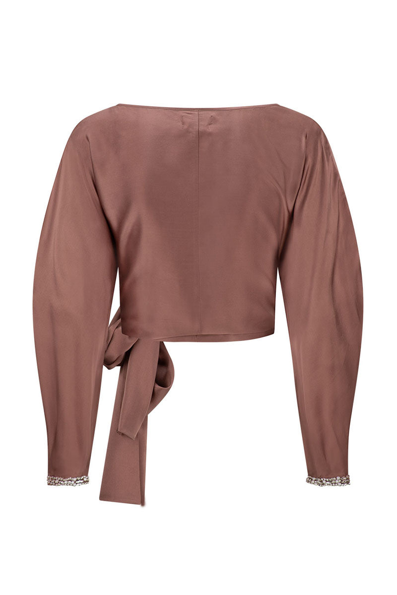 ROOHI MOCHA BEADED CUFF TOP - CULT MIA
