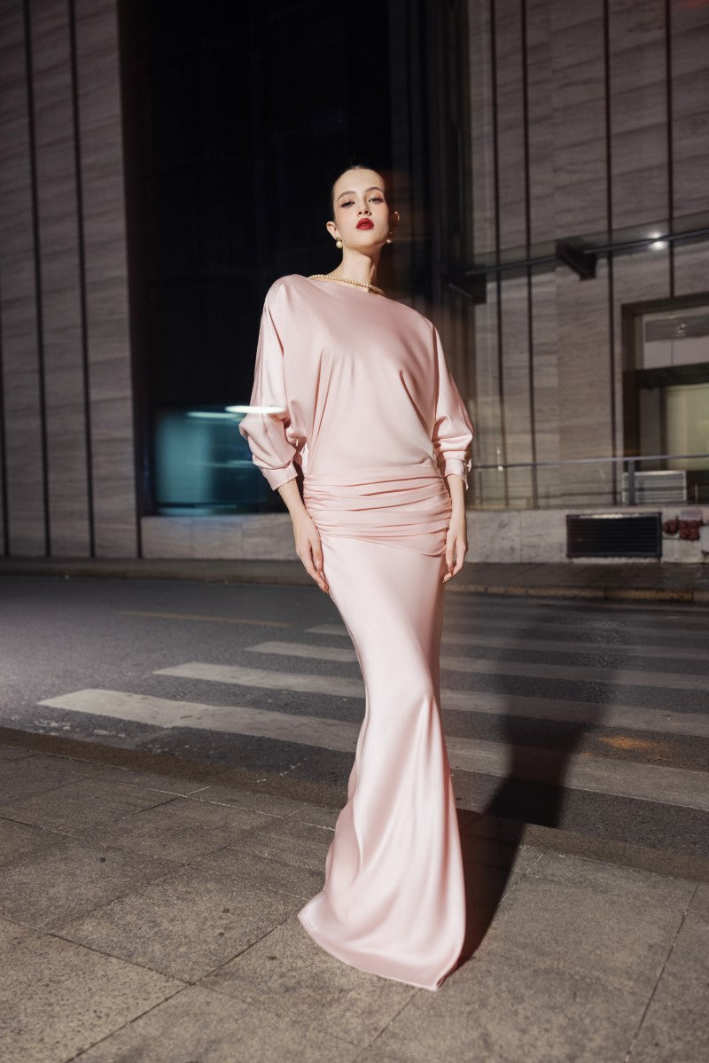 HARPER SILK OPEN BACK FISHTAIL GOWN - CULT MIA
