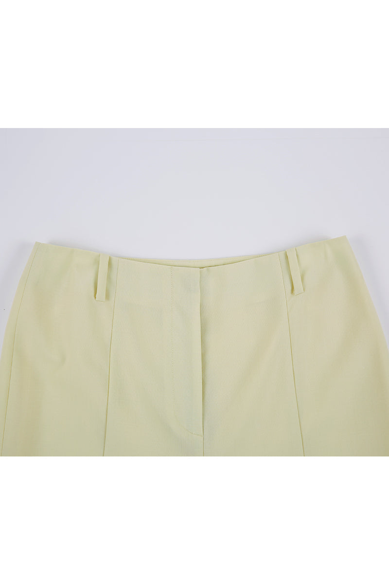 HIGH-WAISTED FLARED WOOL PANTS IN LEMON - CULT MIA