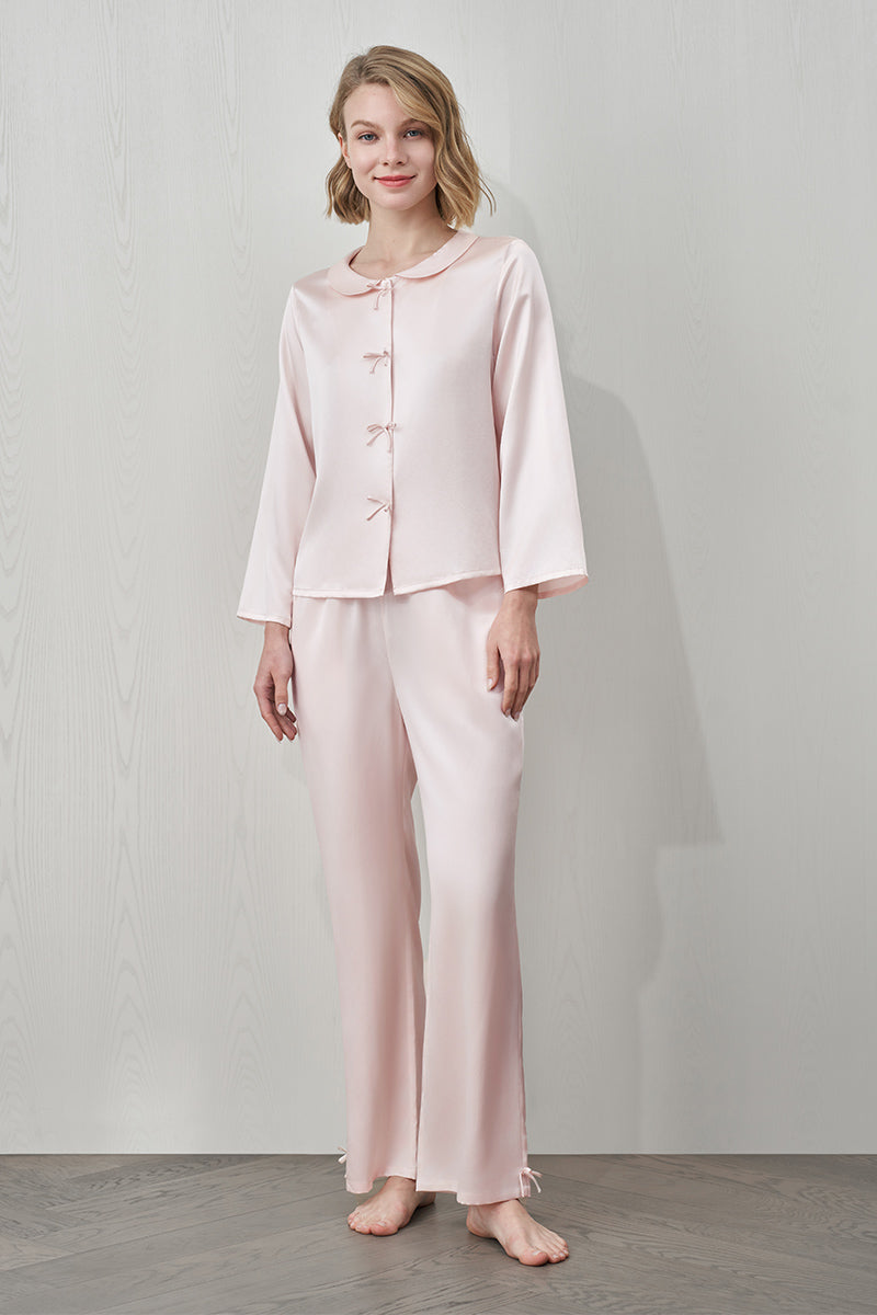DUCHESS SILK PAJAMA SET IN PINK - CULT MIA