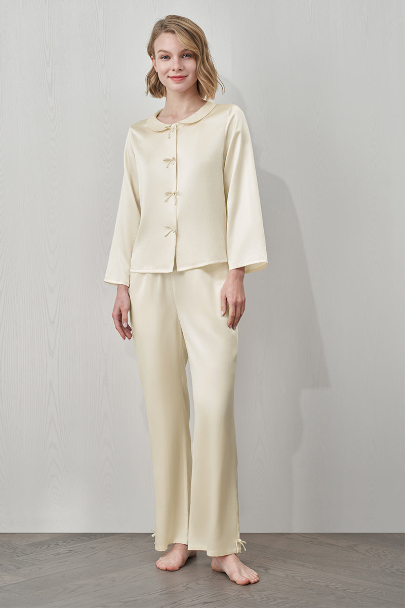 DUCHESS SILK PAJAMA SET IN YELLOW - CULT MIA