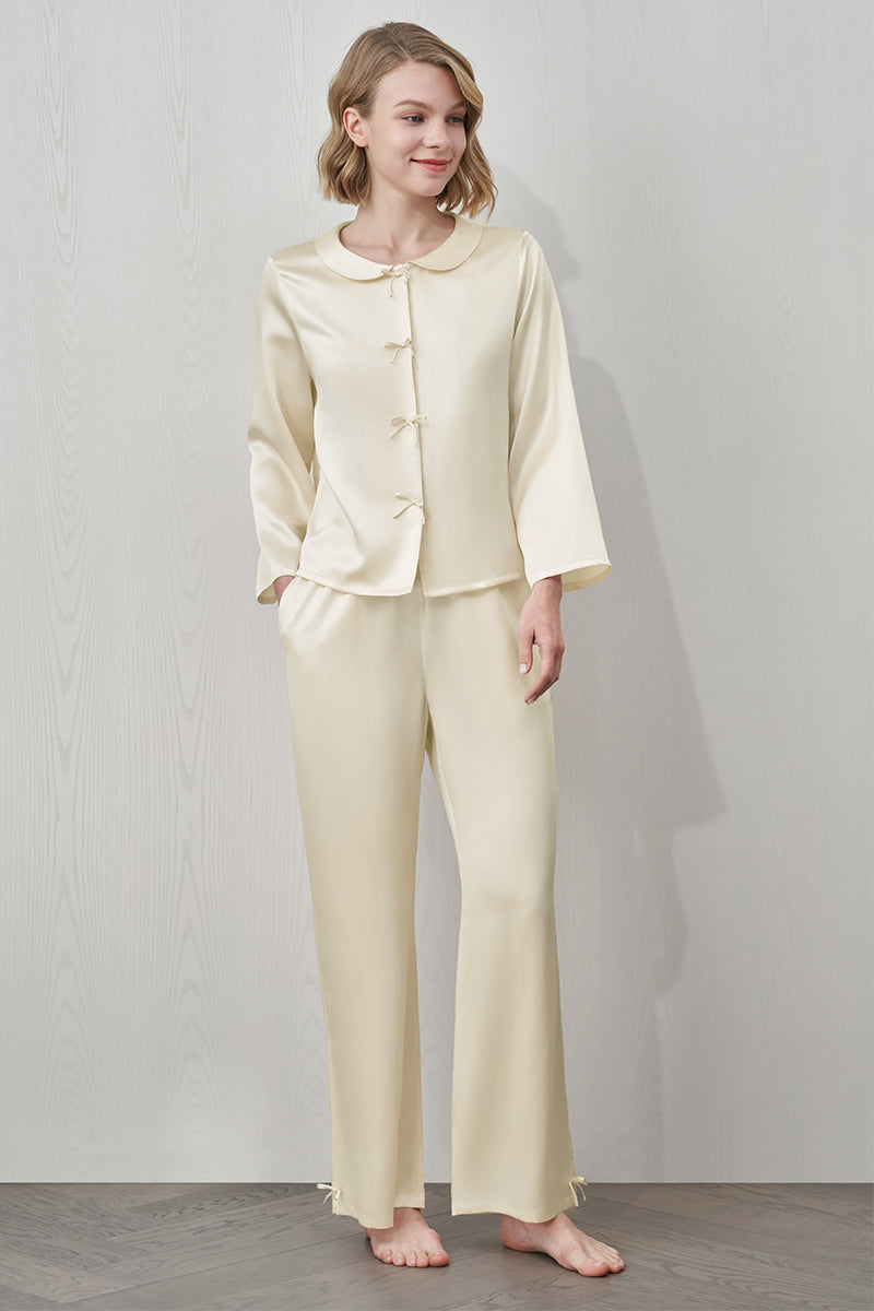 DUCHESS SILK PAJAMA SET IN YELLOW - CULT MIA