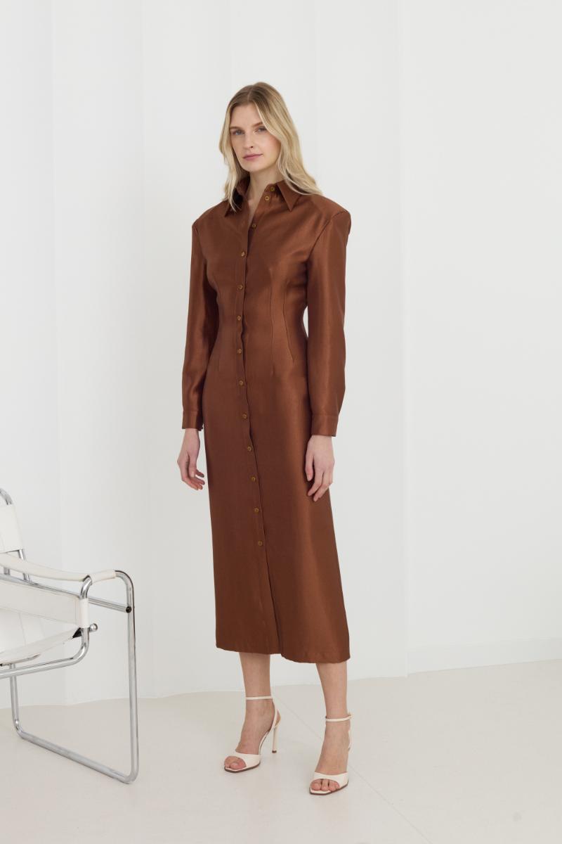 EDITH BROWN FITTED MIDI SHIRT DRESS - CULT MIA