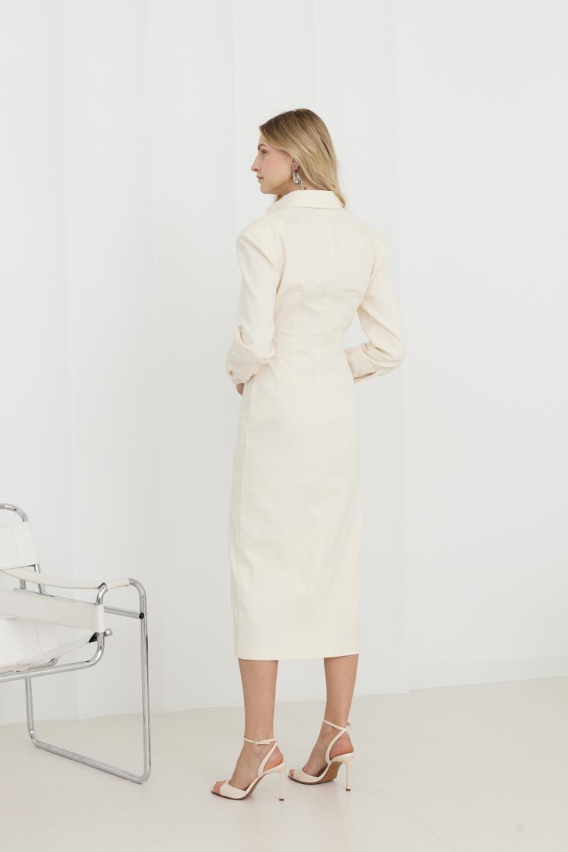 EDITH WHITE DENIM FITTED MIDI SHIRT DRESS - CULT MIA